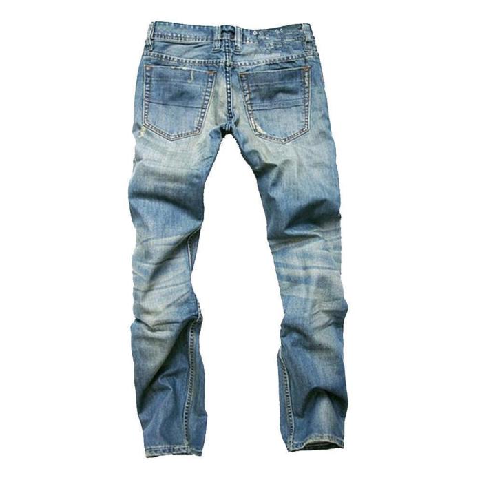 Casual Ripped Fold Stitching Straight Washed Jeans For Men