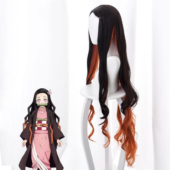 Demon Slayer: Kimetsu No Yaiba Nezuko Kamado Black Orange Cosplay Wig