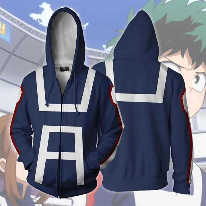 My Hero Academia Anime Izuku Midoriya Blue Cosplay Unisex 3D Printed Mha Hoodie Sweatshirt Jacket With Zipper