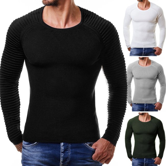 Men Slim Solid Color Stripe Pattern Knitted