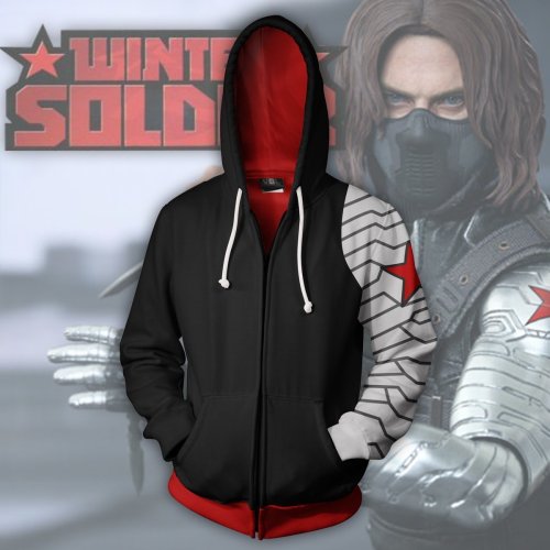 Avengers Movie Winter Soldier White Wolf Bucky Barnes Cosplay Unisex 3D Printed Hoodie Sweatshirt Jacket With Zipper