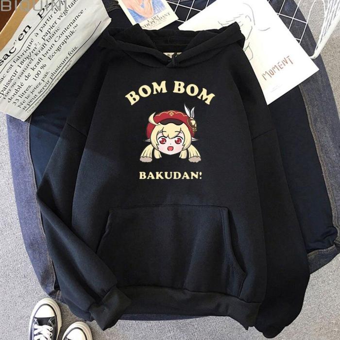 Harajuku Genshin Impact Hoodie Cartoon Letter Print Sweatshirts  Kawaii Klee Funny Korean Style Top