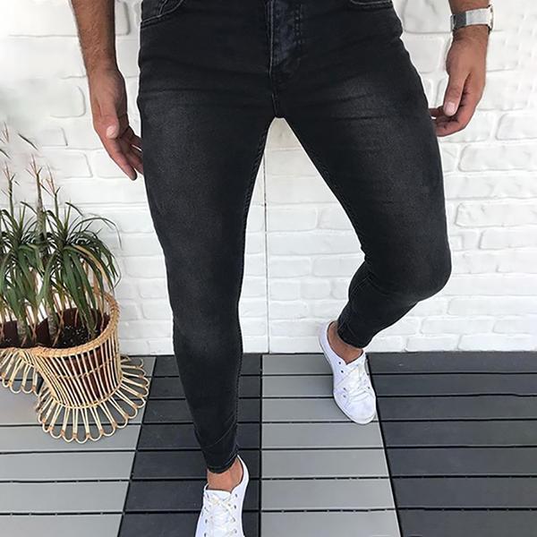 Men Casual Slim Fit Pure Color Jeans