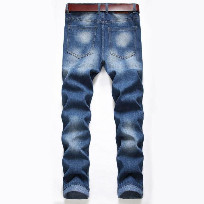 Distressed Checkerboard Patchwork Long Jeans