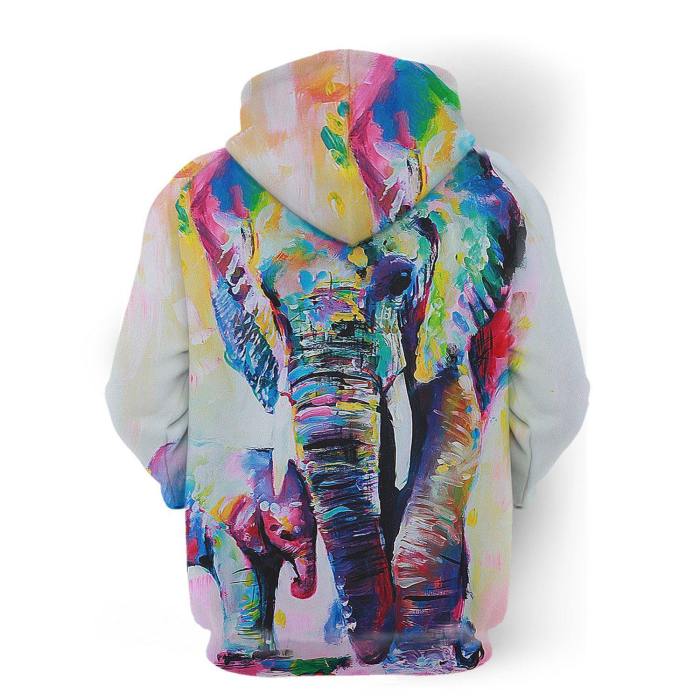Elephant And Calf Paint 3D Hoodie
