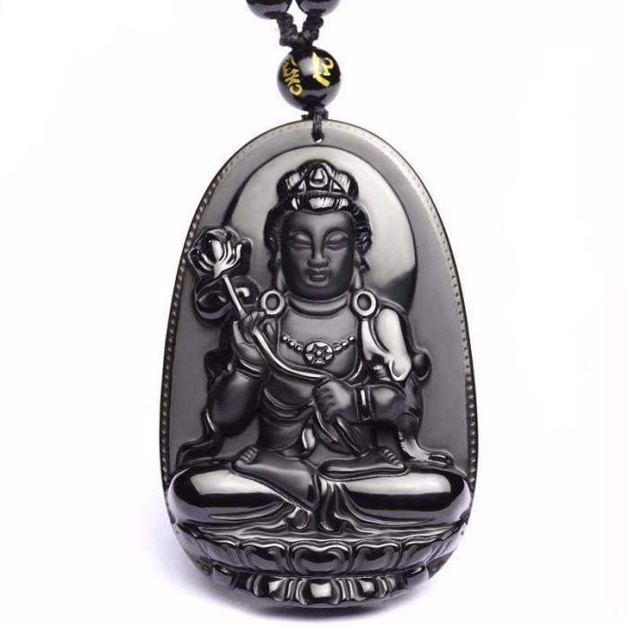Vitality Buddha Necklace - Volcanic Lava Obsidian Stone