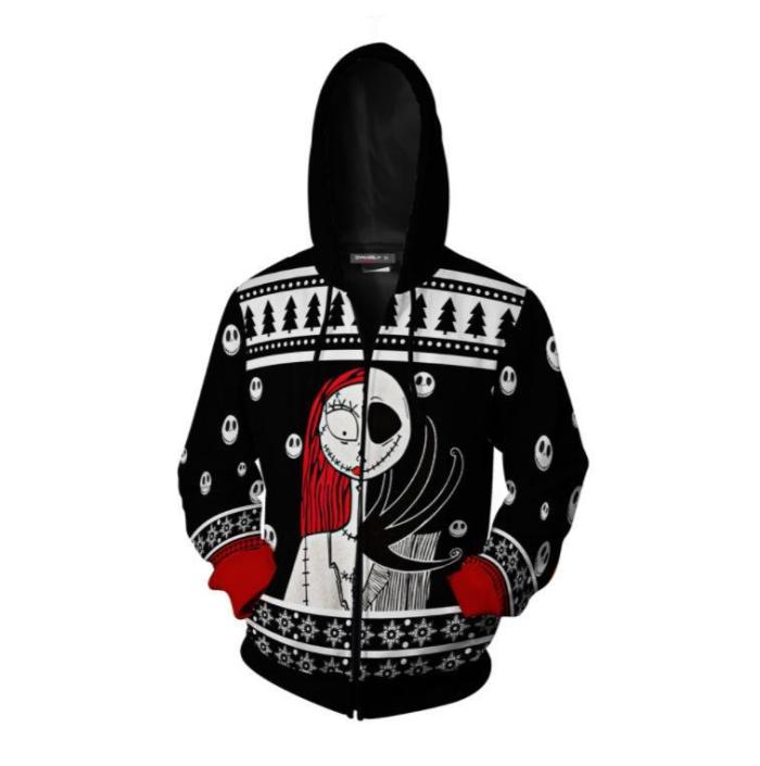 The Nightmare Before Christmas Anime Red Black Sally Cosplay Unisex 3D Printed Hoodie Sweatshirt Jacket With Zipper
