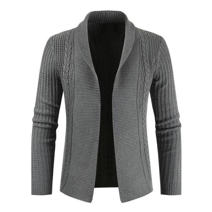 Men Fashion Slim Solid Color Lapel Knitted Cardigan Sweater