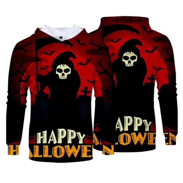 Halloween Horror Grim Reaper Print Hoodies