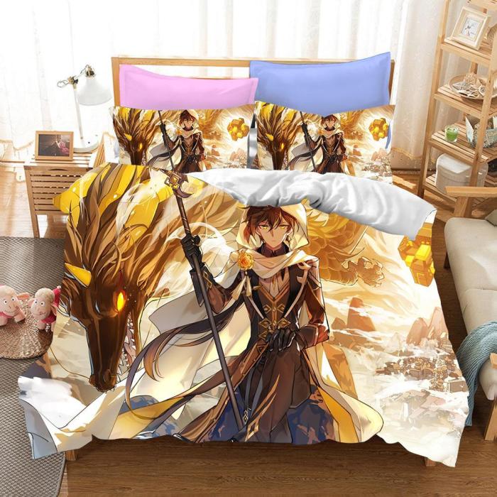 Genshin Impact Cosplay Bedding Set Duvet Cover Pillowcases Halloween Home Decor