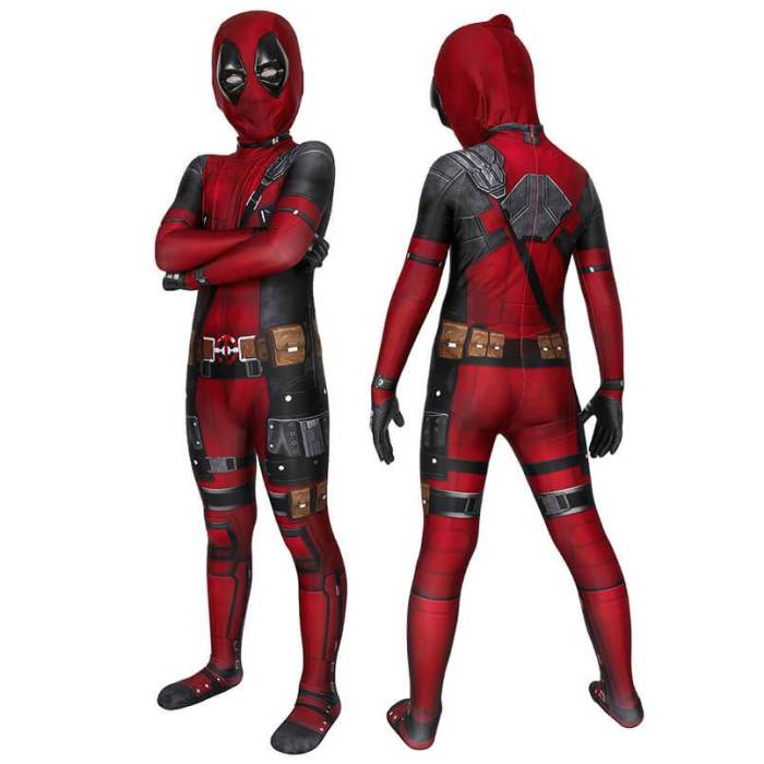 Kids Deadpool Jumpsuit Cosplay Costume Halloween Masquerade Bodysuit