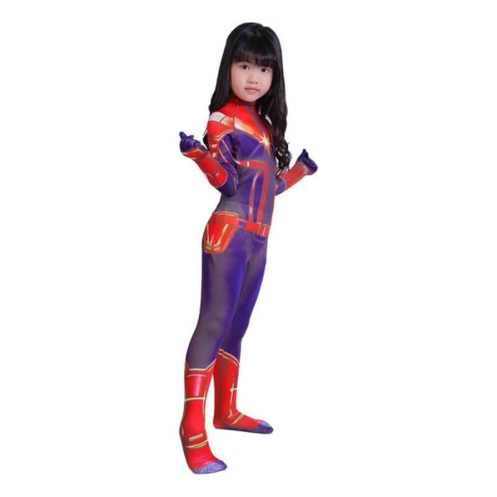 Kids Captain Marvel Zentai Jumpsuit Suit Halloween Cosplay Costume