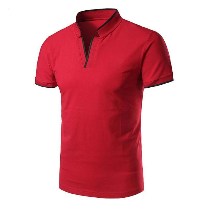 Men'S V-Neck Sold Casual Breathable Polo-Shirt