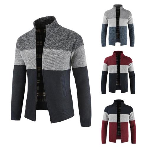 Men  Casual Block Color Zipper Stand-Up Collar Knitted Cardigan