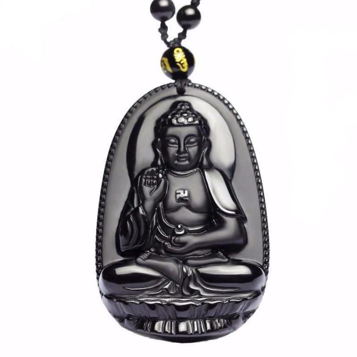 Vitality Buddha Necklace - Volcanic Lava Obsidian Stone