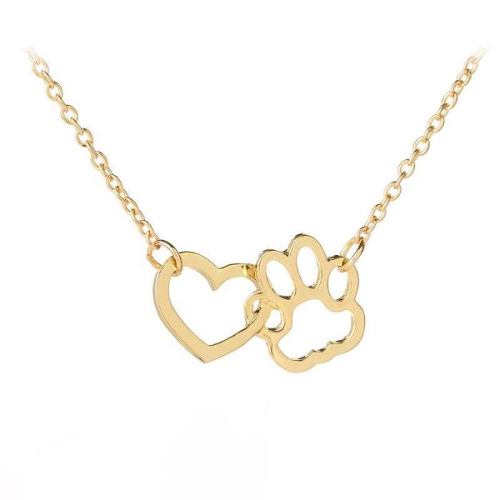 Hollow Pet Paw And Heart Pendant Necklace