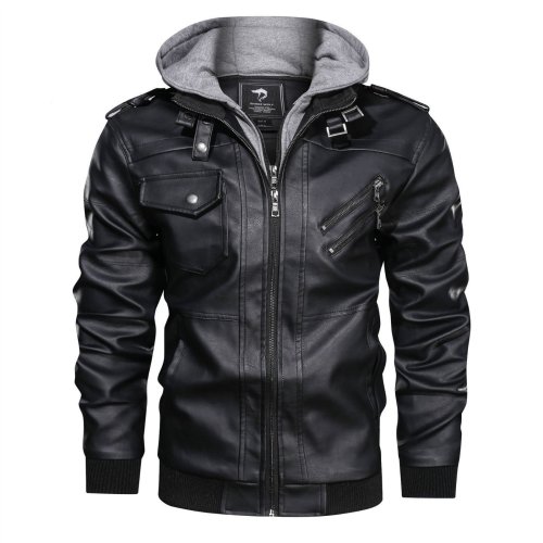 Manswears Outwear Leather Jacket Hooded Motorcycle Coat