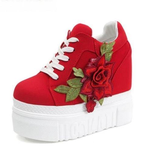 Red Rose Wedge Sneakers