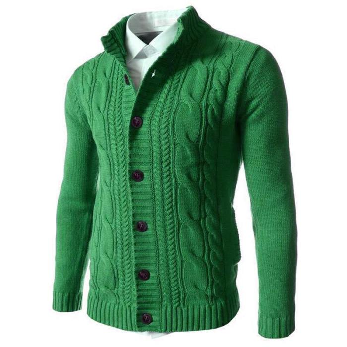Men Fashion Slim Stand-Up Knitted Cardigan Sweater