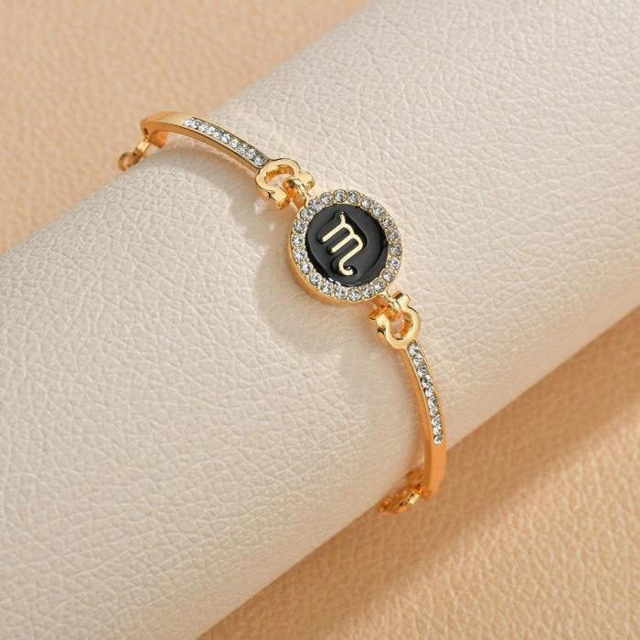 Rhinestone Adorned Personalized Zodiac Signs Charm Bracelet