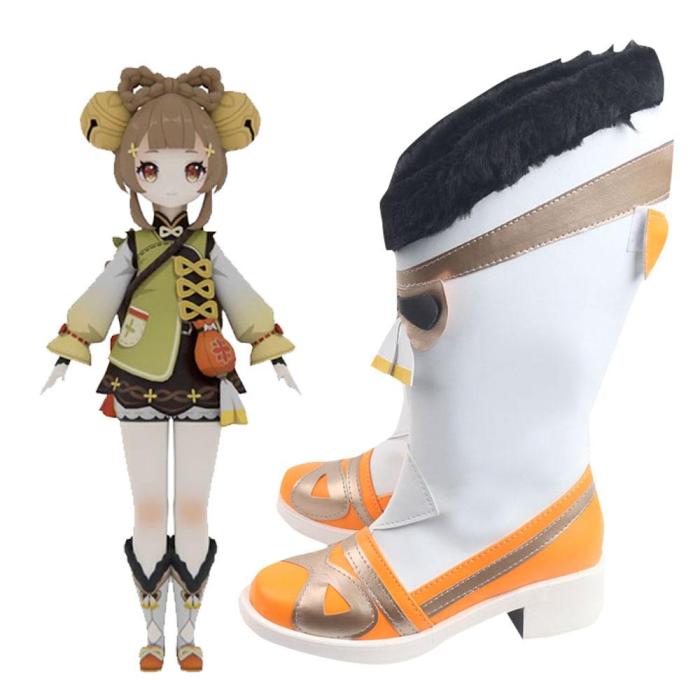 Genshin Impact Yaoyao White Orange Shoes Cosplay Boots