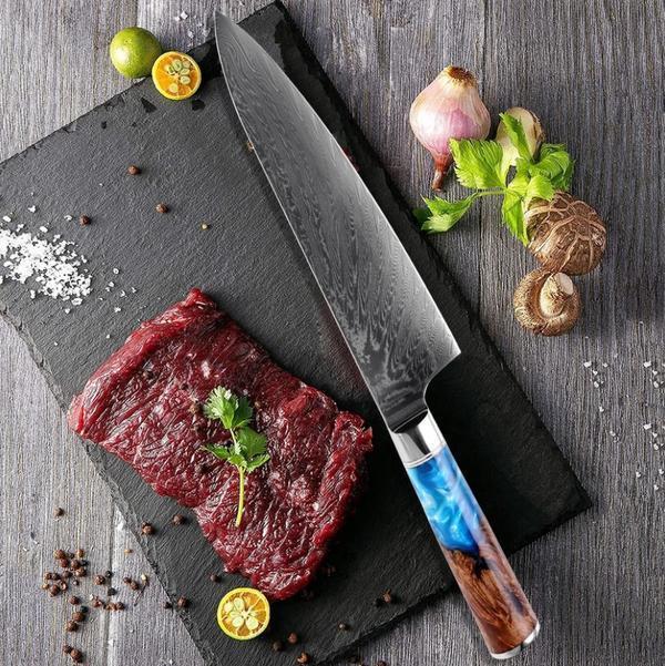 Steel 8'' Chef Knife With Blue Resin Handle