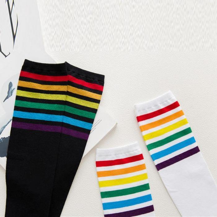 Rainbow Striped Knee Socks