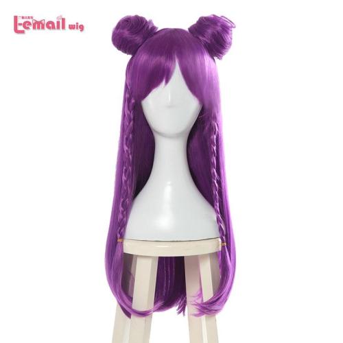 L-Email Wig Game Lol K/Da Kaisa Cosplay Wigs Long Purple Kda Cosplay Wig With Buns Halloween Heat Resistant Synthetic Hair