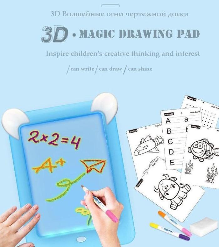 3D Magic Drawing Board Led Cartoons Luminous Graffiti Painting Copy Pad Learning Early Educational Toys Gifts For Children Kids