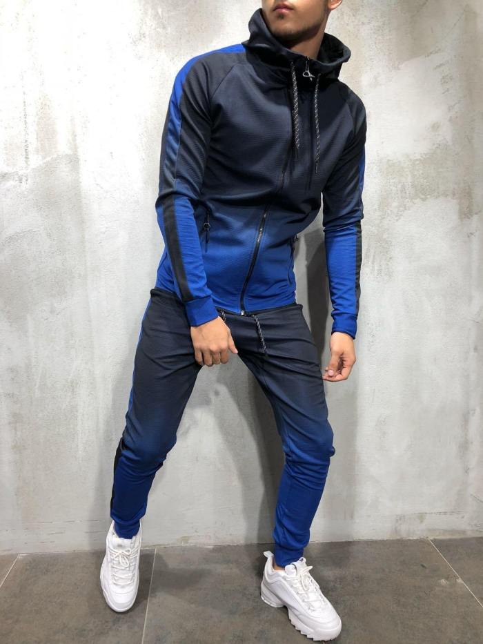 Men'S 3D Gradient-Color Zipper Streetwear Hoodies Set