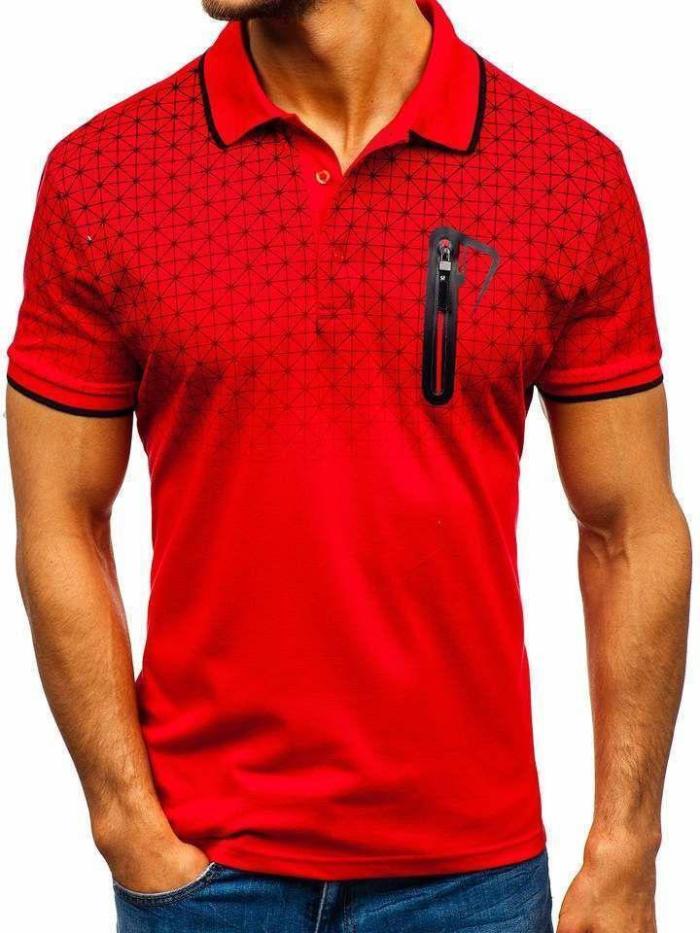 Men'S Gradient Print Fake Pocket Design Collar Polo Fashion