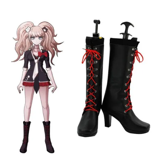Danganronpa Dangan Ronpa : Trigger Happy Havoc Junko Enoshima Black Shoes Cosplay Boots