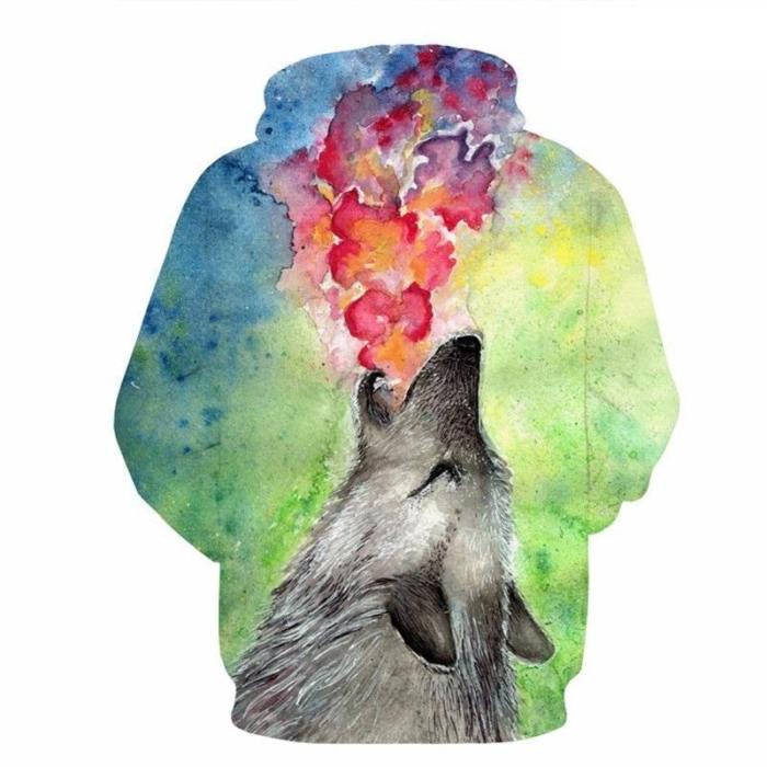 Colorful Howling Wolf 3D Hoodie