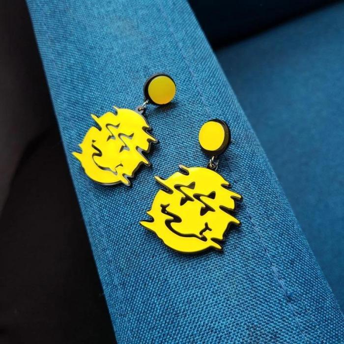 Funny Glitched Smiley Face Dangle Earrings