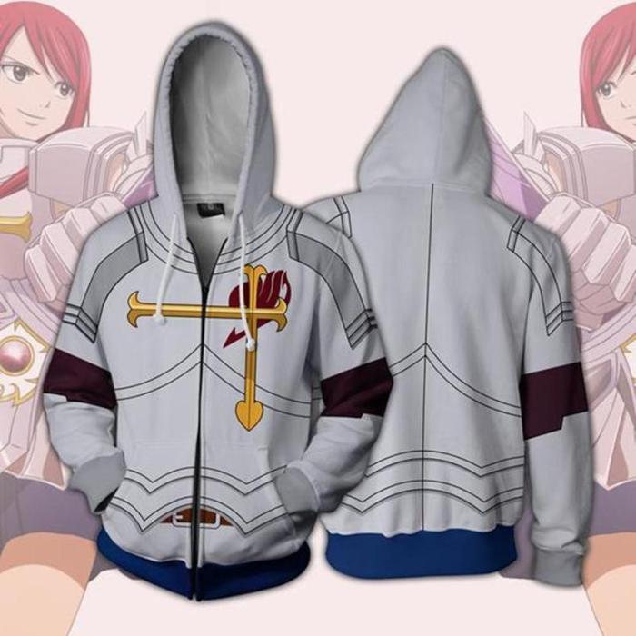 Fairy Tail Anime Elza Scarlet Girl Cosplay Unisex 3D Printed Hoodie Sweatshirt Jacket With Zipper