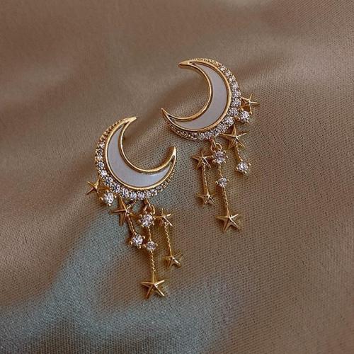 Celestial Moon And Stars Dangle Earrings