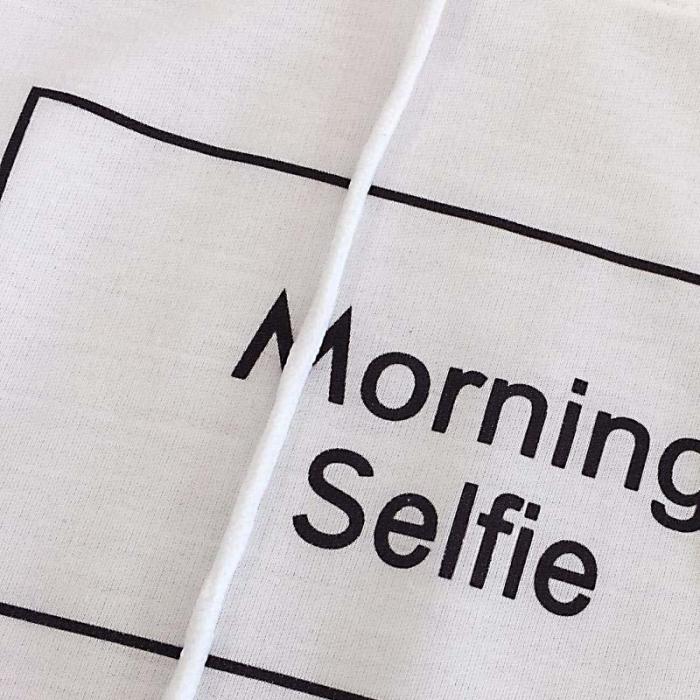Fake Two-Piece Tee Stripe Letter Print Morning Selfie Hoodie