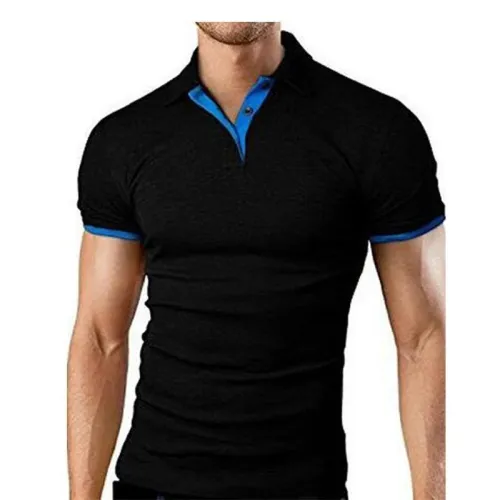 Men'S Short Sleeve Solid Color Casual Fashion Stitching Polo Shirt
