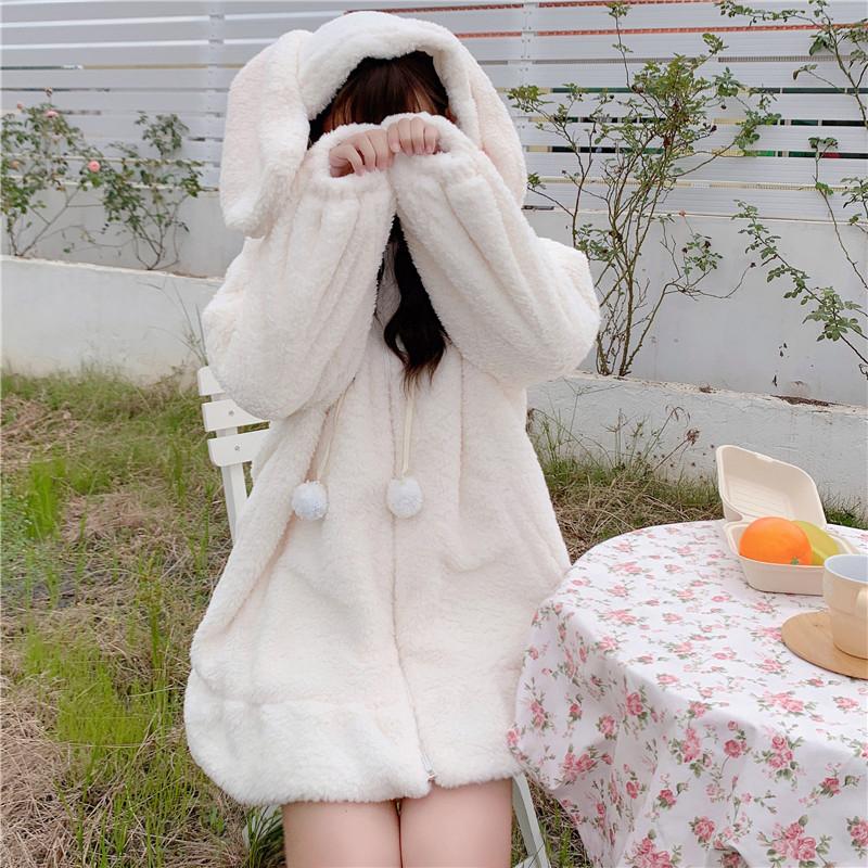 Bunny Ears Ruffle Plush Hooded Coat