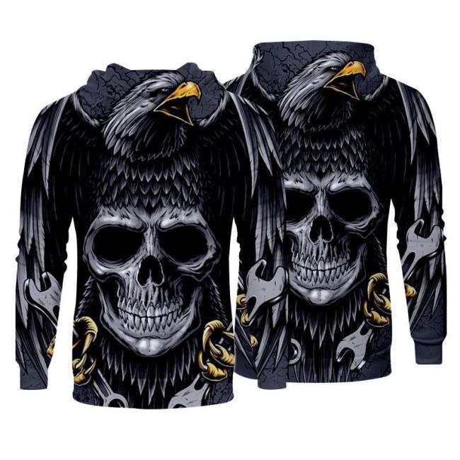 Men Hoodies Top Pullover Sweatshirt Hoodies Print Skull Pattern Clothing-2