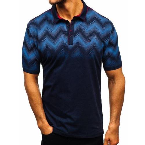 Men'S 3D Gradient Printed Lapel Short Sleeve Polo Shirt