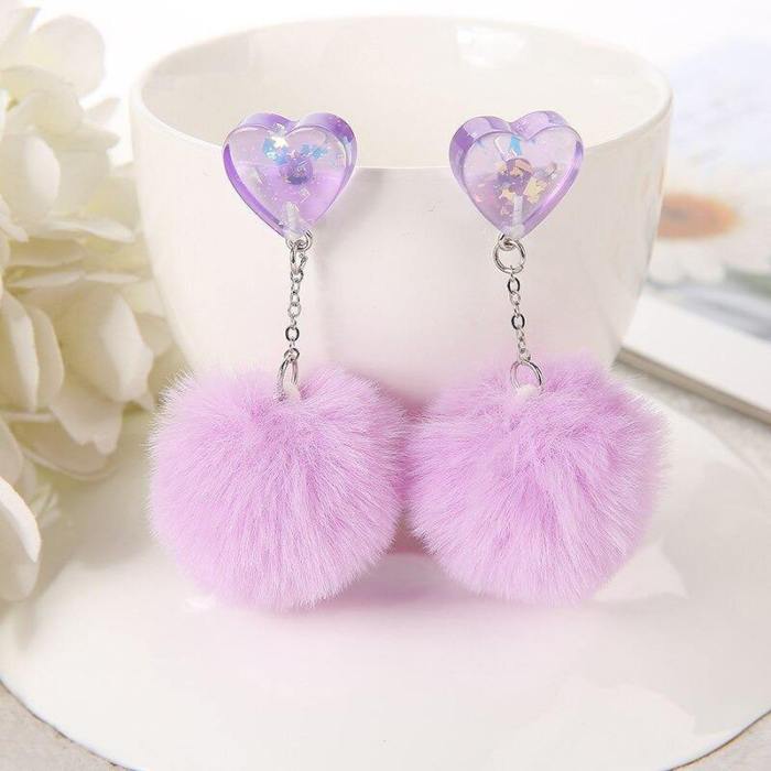 Multicolor Fluffy Pom Pom Heart Earrings