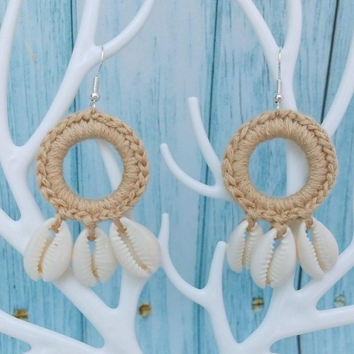 Boho Beach Shell Tassel Crochet Earrings
