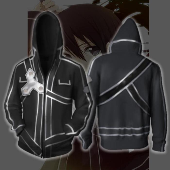 Sword Art Online Sao Anime Kirigaya Kazuto Cosplay Unisex 3D Printed Hoodie Sweatshirt Jacket With Zipper