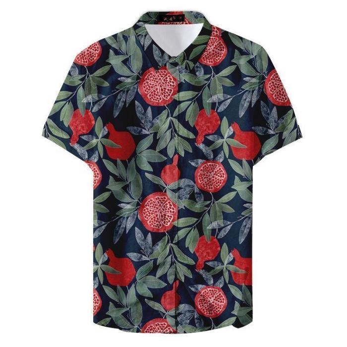 Men'S Printed Hawaiian Style Casual Doodle Floral Shirt-11