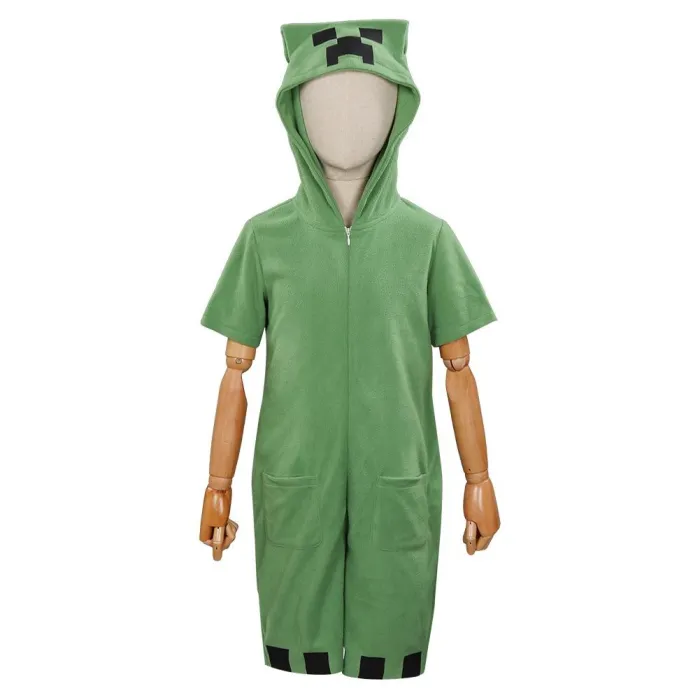 Minecra Children Kids Short Sleeve Cute Cartoon Jumpsuit Pajamas Cosplay Costume