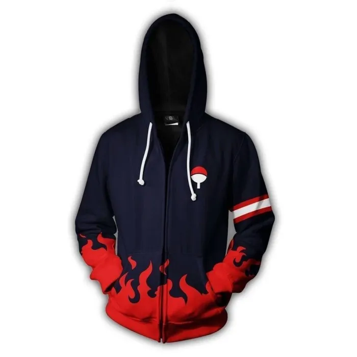 Naruto Anime Uchiha Black Red Logo Cosplay Unisex 3D Printed Hoodie Sweatshirt Jacket With Zipper