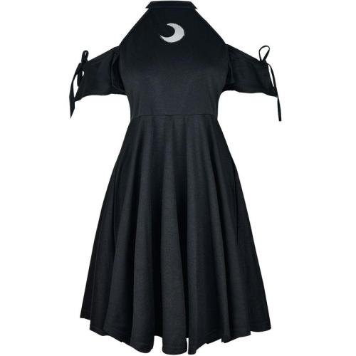 Moon Hollow Out Gothic Black Dress High Waist