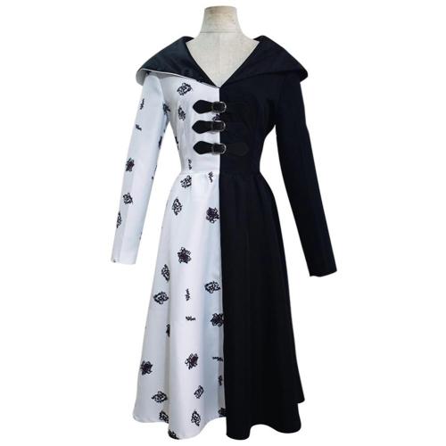 Cruella Black White Dress Outfits Halloween Carnival Suit Cosplay Costume