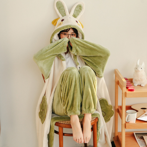 Bunny Ears Angel Plush Hooded Pajama Set